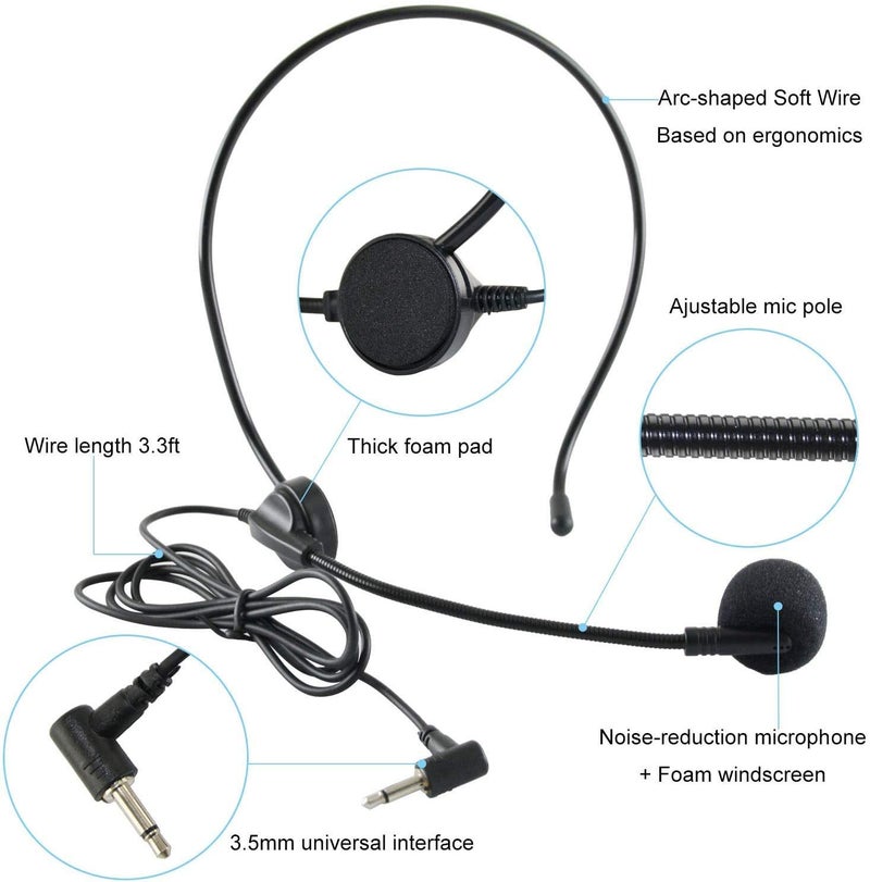 EXMAX Over Ear 3.5mm/1/8 Hands Free Cardioid Wired Audio Boom Condenser Classroom Mic Headset Microphone for UHF-938 ATG-100T Wireless Tour Guide System Voice Amplifier Conference PC Laptop Tablet - Image 2